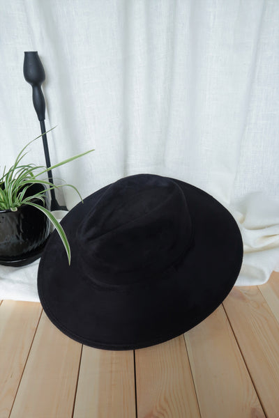 Black Wide Flat Brim Fedora