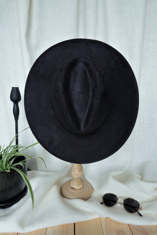 Black Wide Flat Brim Fedora