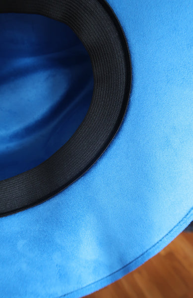 Blue Wide Flat Brim Fedora