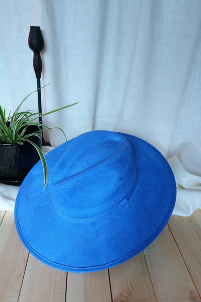 Blue Wide Flat Brim Fedora