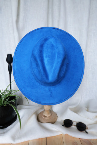 Blue Wide Flat Brim Fedora