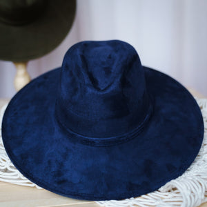 Navy Wide Flat Brim Fedora