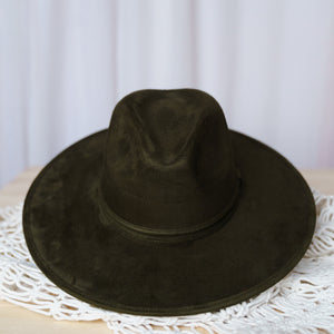 Army Green Wide Flat Brim Fedora