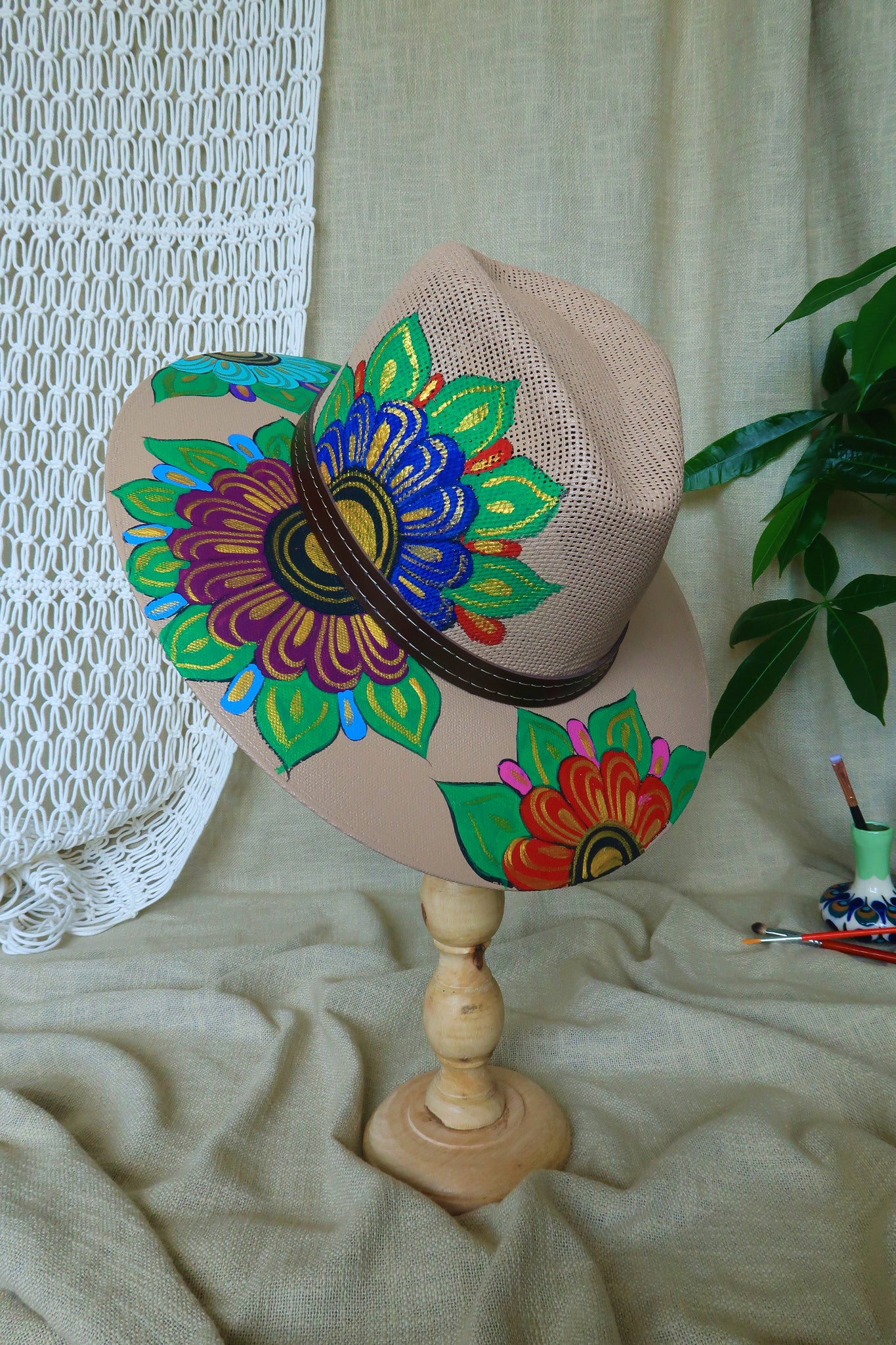 Beige Painted Fedora