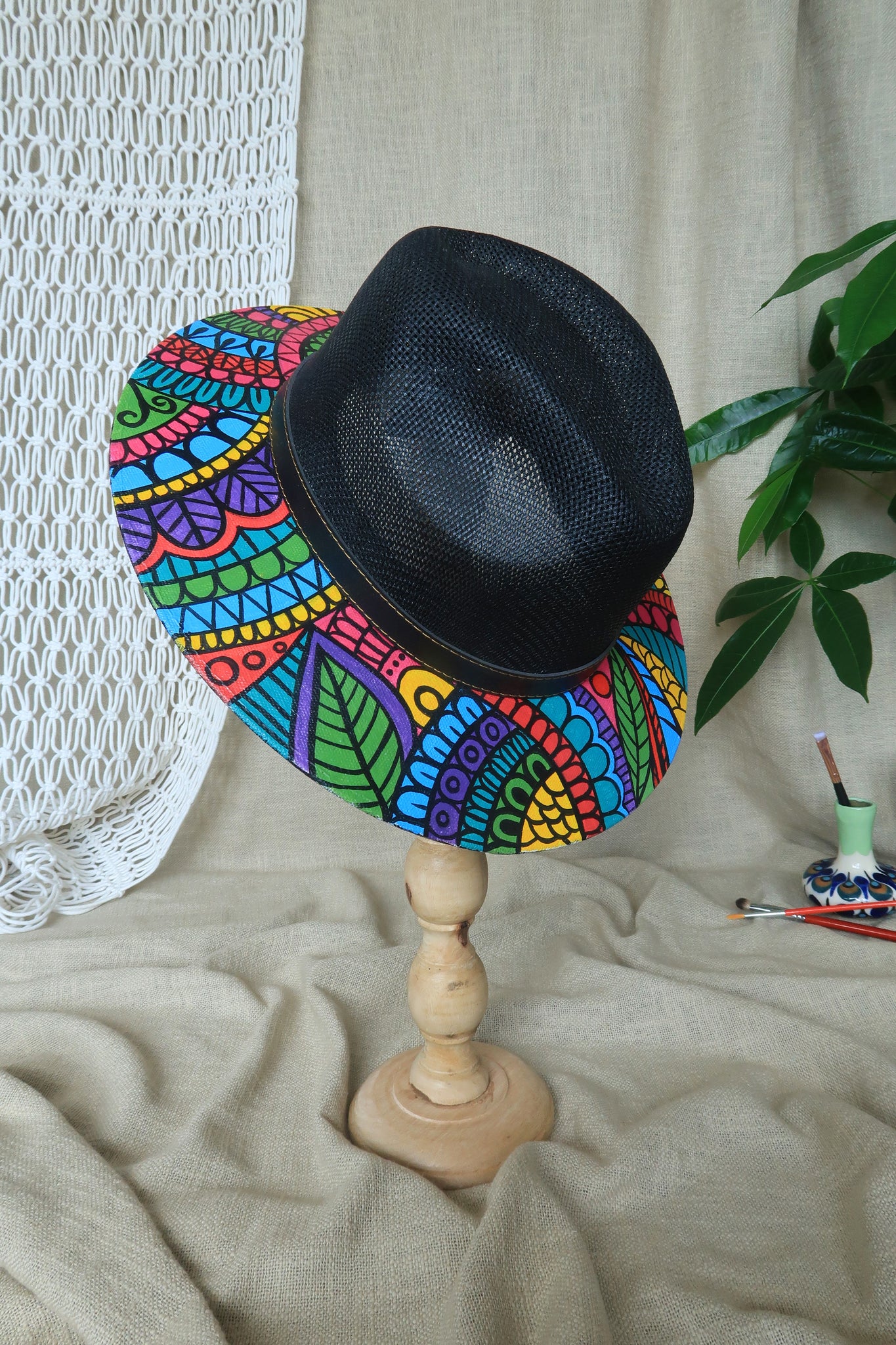 Black Colorful Painted Fedora