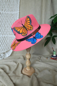 Dark Pink Butterfly Painted Fedora