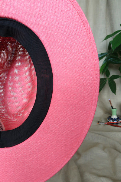 Dark Pink Butterfly Painted Fedora