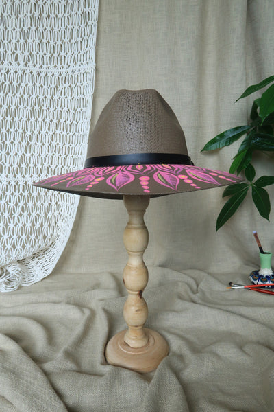 Brown/Pink Painted Fedora