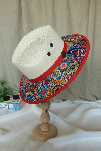 Red Multi Print Fedora
