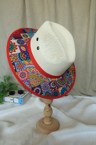 Red Multi Print Fedora