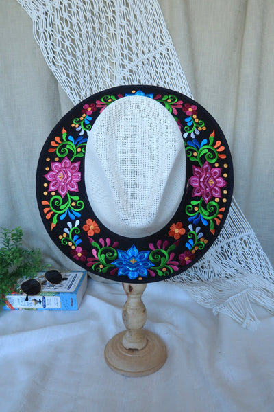 Black Floral Embroidered Fedora