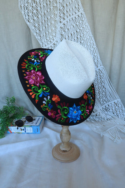 Black Floral Embroidered Fedora