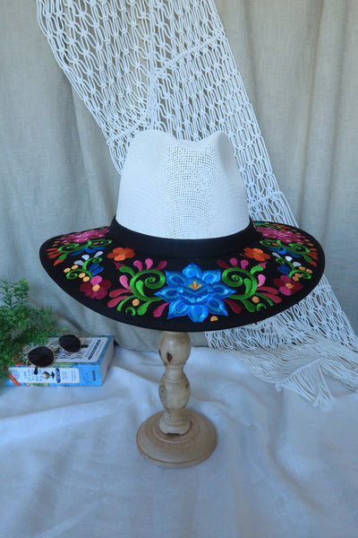 Black Floral Embroidered Fedora