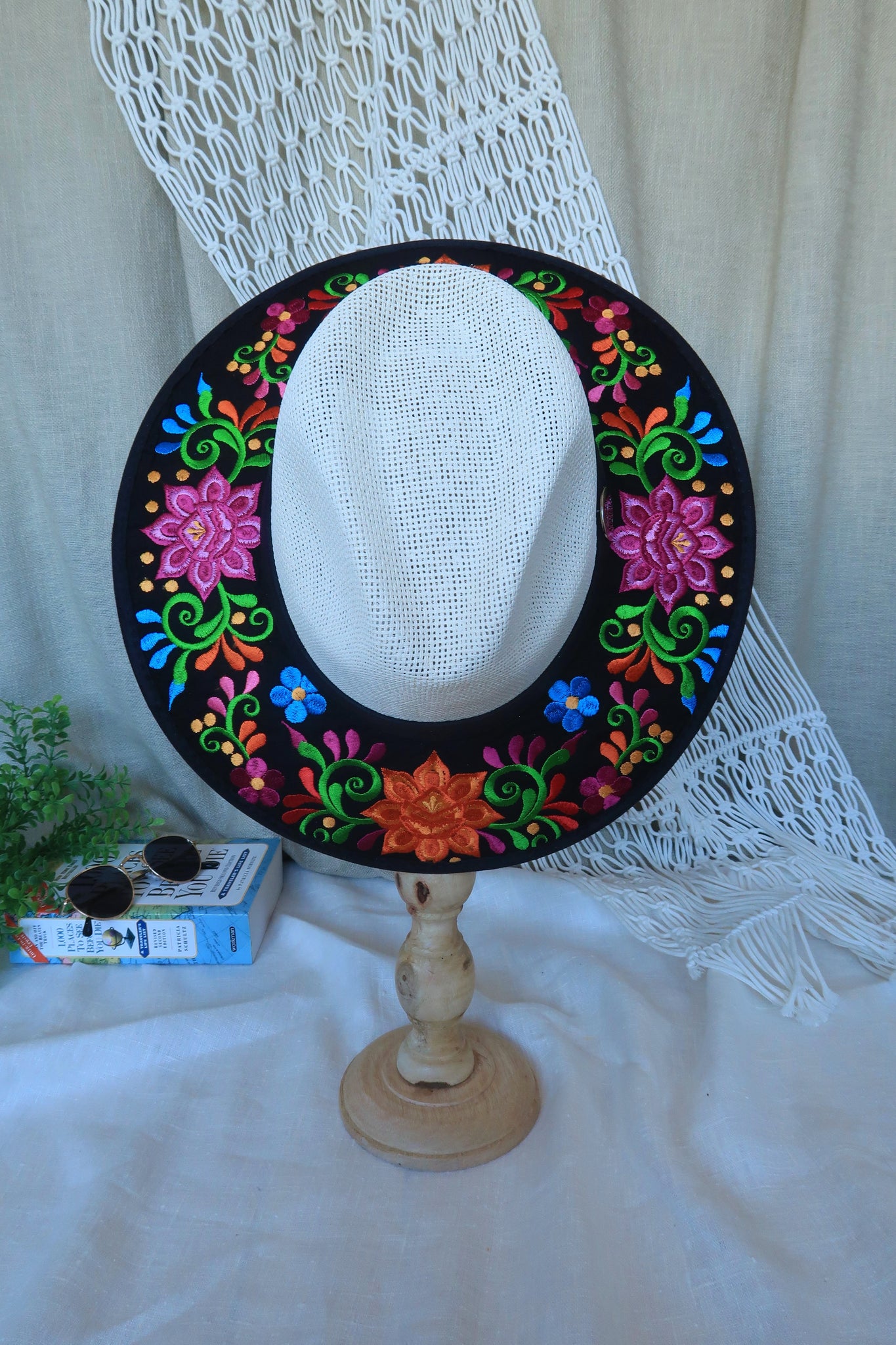 Black Floral Embroidered Fedora