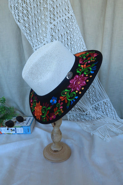 Black Floral Embroidered Fedora