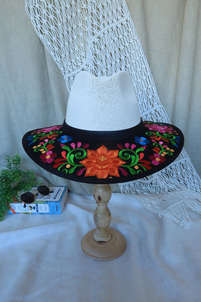Black Floral Embroidered Fedora