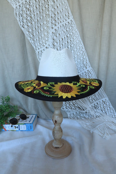 Sunflower Black Embroidered Fedora