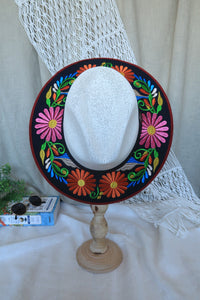 Black Floral Embroidered Fedora