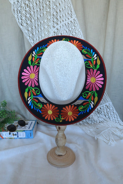 Black Floral Embroidered Fedora