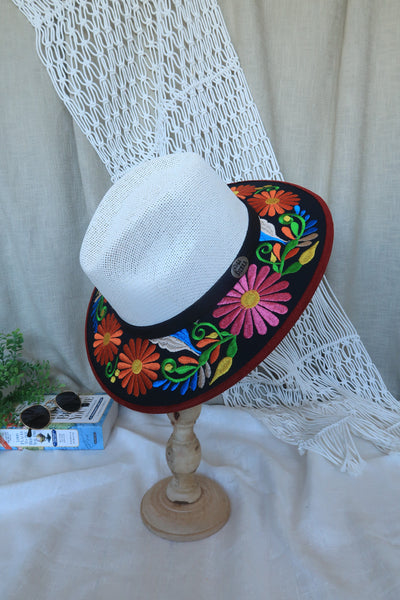 Black Floral Embroidered Fedora