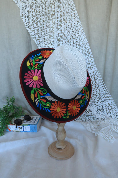 Black Floral Embroidered Fedora