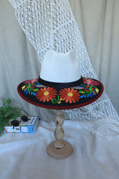 Black Floral Embroidered Fedora
