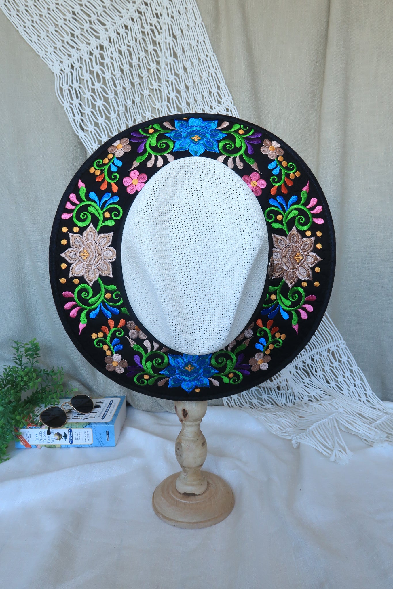 Black Floral Embroidered Fedora