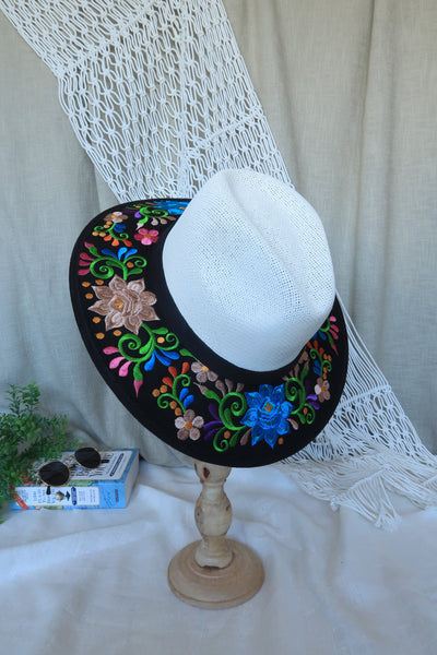 Black Floral Embroidered Fedora