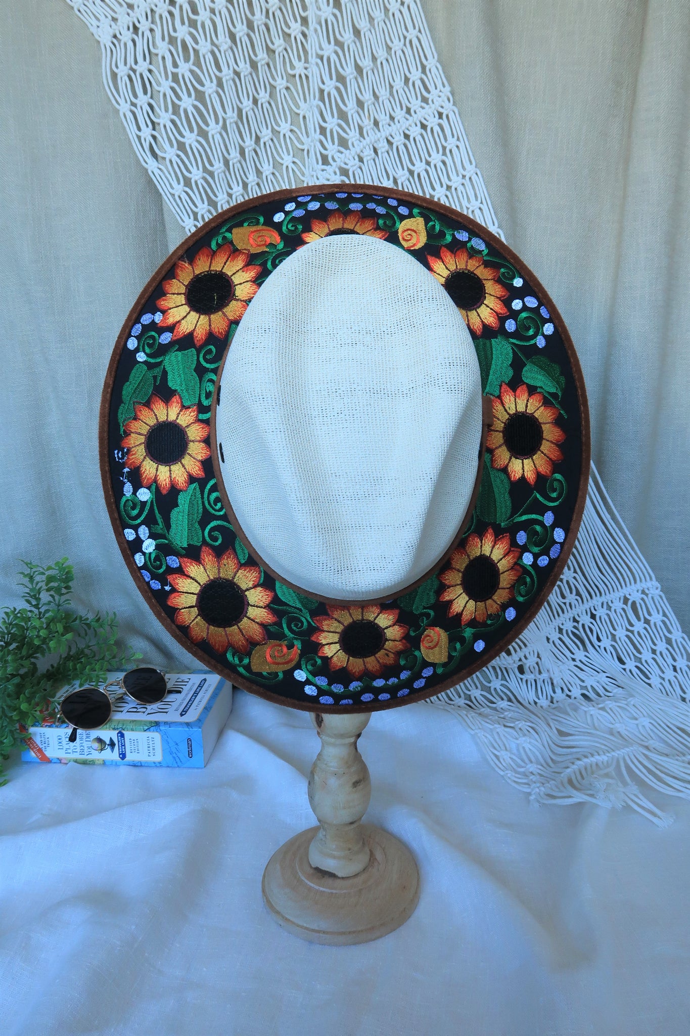 Sunflower Black Embroidered Fedora