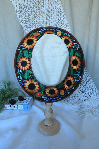 Sunflower Black Embroidered Fedora