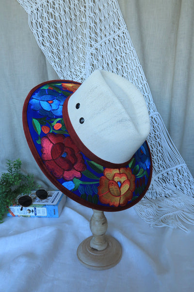 Royal Blue Floral Embroidered Fedora