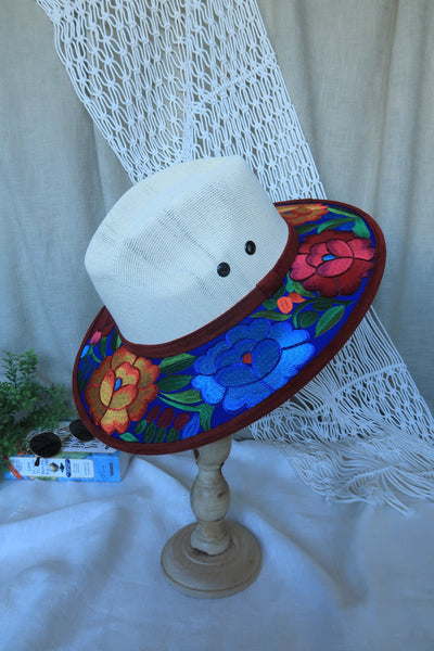 Royal Blue Floral Embroidered Fedora