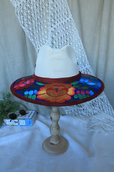 Royal Blue Floral Embroidered Fedora