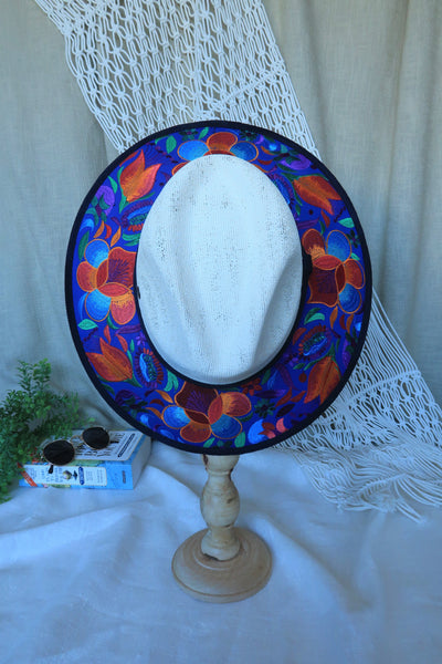 Royal Blue Floral Embroidered Fedora