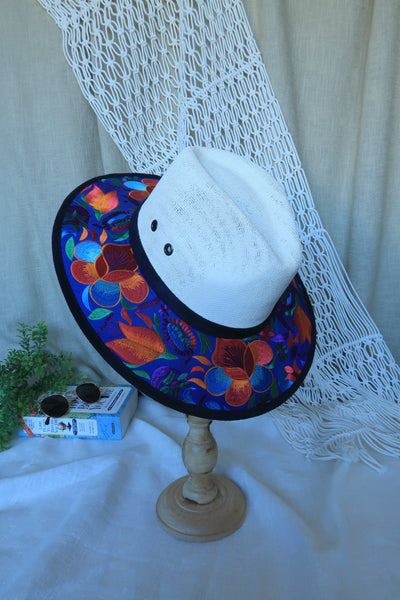 Royal Blue Floral Embroidered Fedora