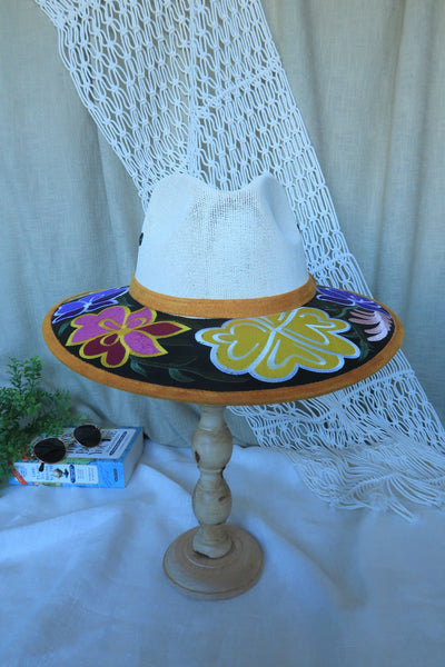 Yellow Floral Embroidered Fedora