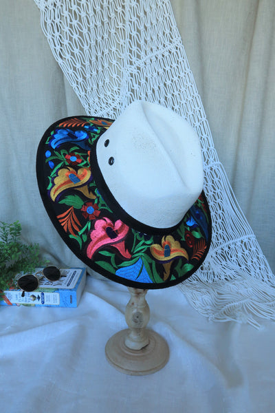 Multi-Color Black Embroidered Fedora