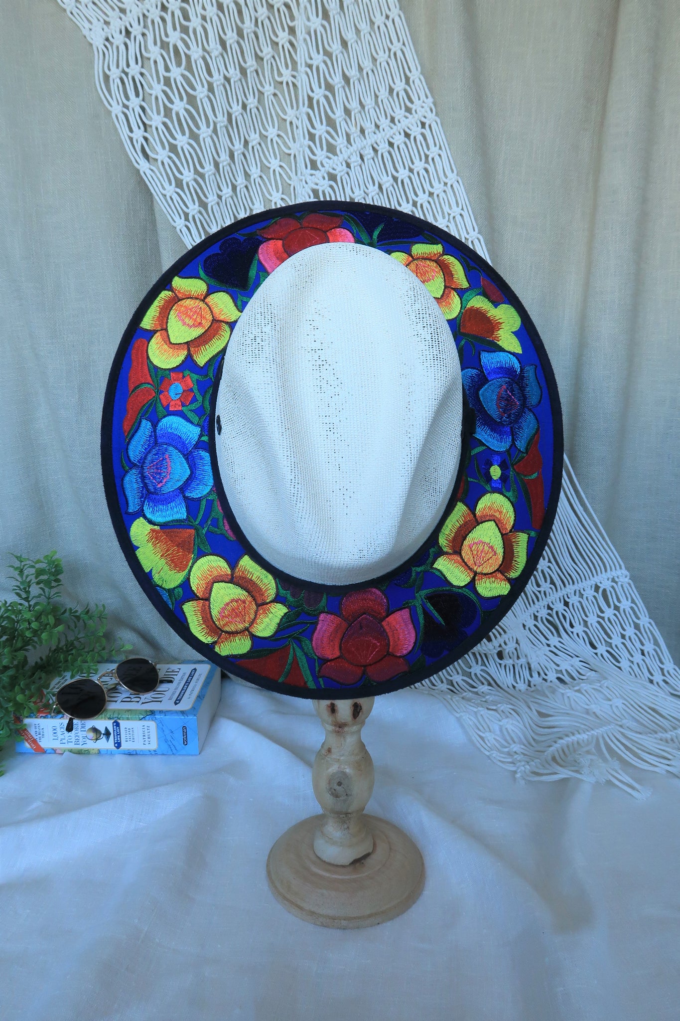 Yellow Blue Floral Embroidered Fedora