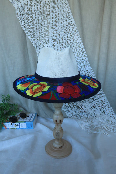 Yellow Blue Floral Embroidered Fedora