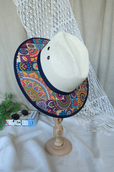 Navy Multi Print Fedora