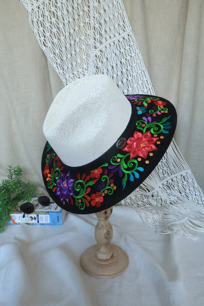 Black Floral Embroidered Fedora