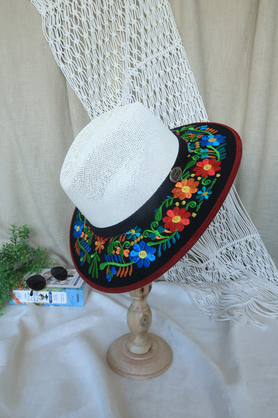 Black Floral Embroidered Fedora