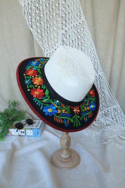 Black Floral Embroidered Fedora