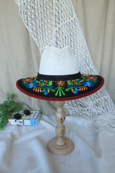 Black Floral Embroidered Fedora