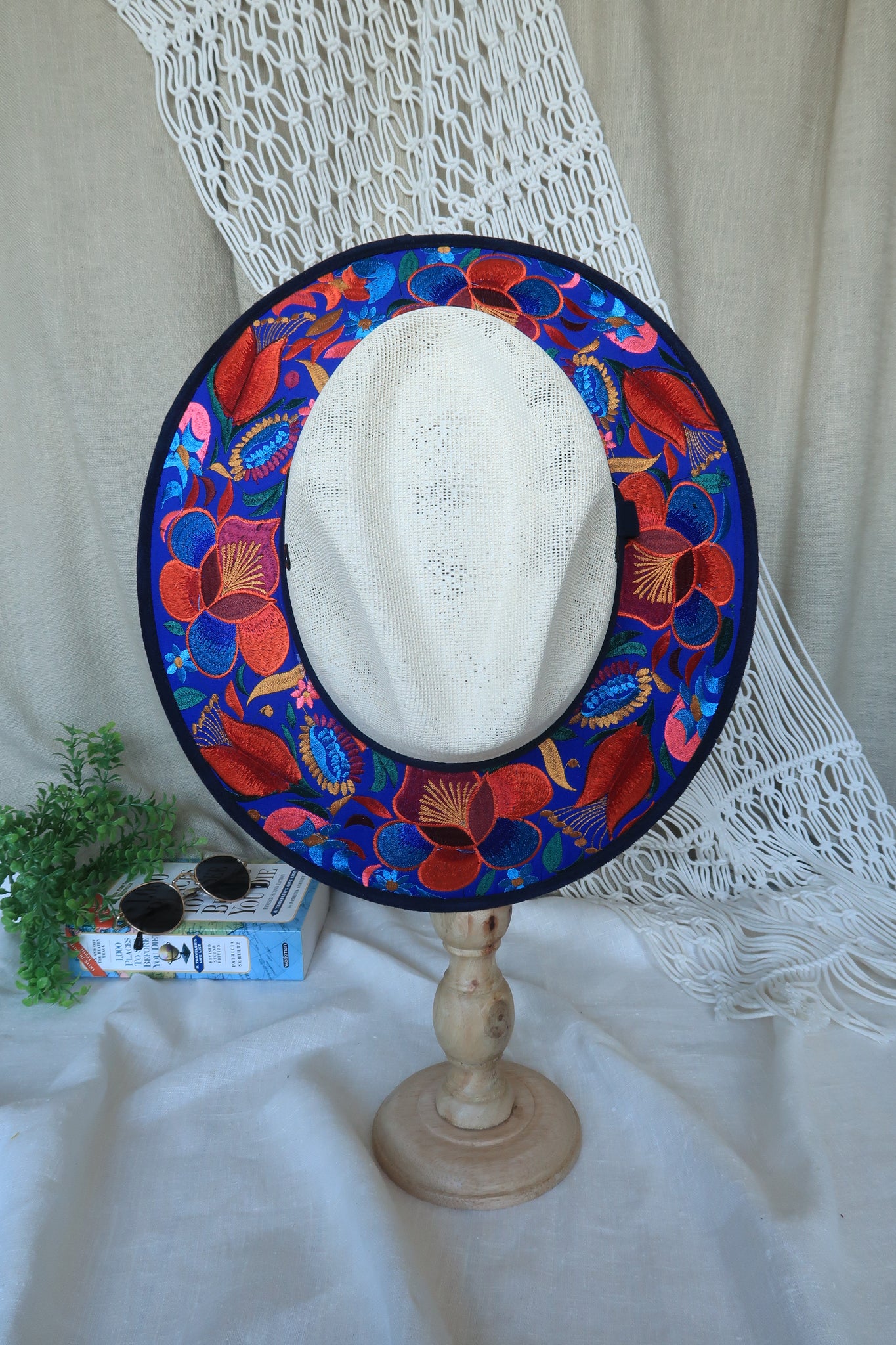 Royal Blue Floral Embroidered Fedora