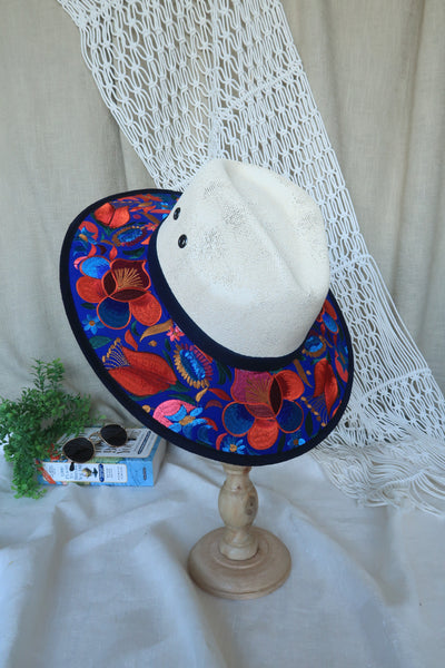 Royal Blue Floral Embroidered Fedora