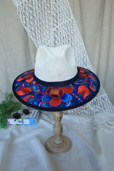 Royal Blue Floral Embroidered Fedora