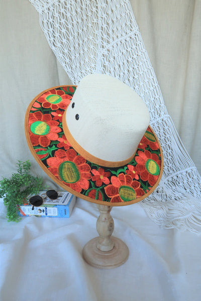 Sunflower Orange Embroidered Boater