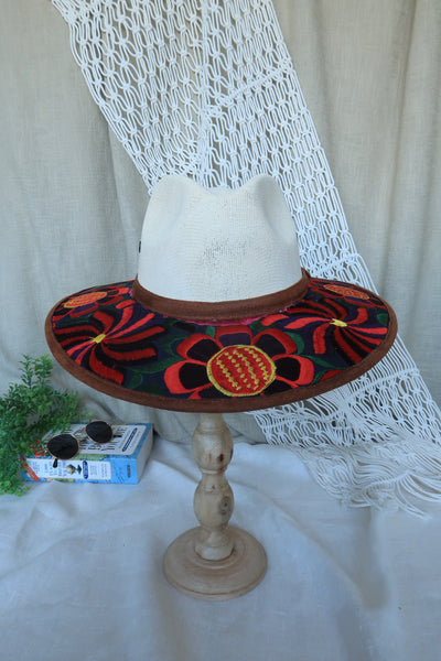Black Red Embroidered Fedora