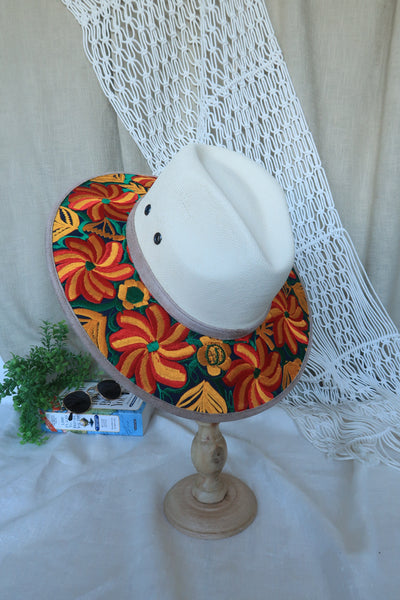 Orange Yellow Embroidered Fedora